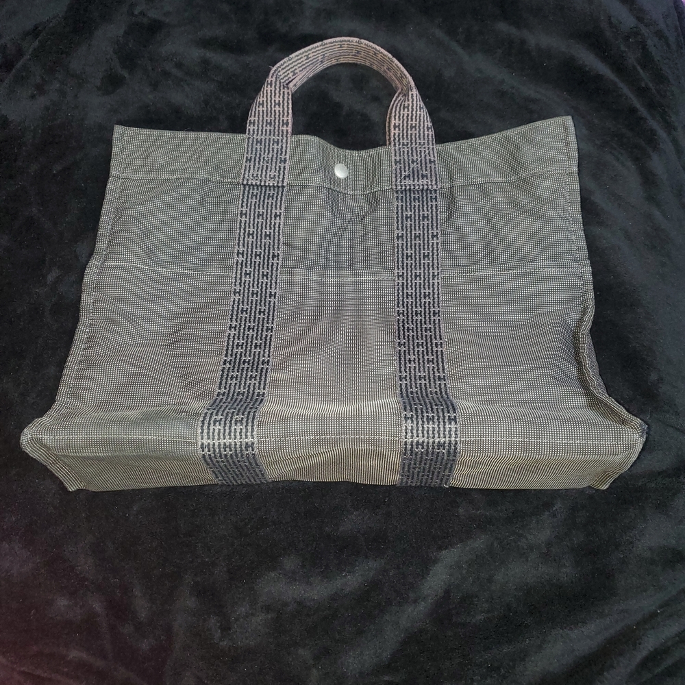 Hermes Aleline MM Nylon Canvas Gray Business Handbag Preloved Unisex